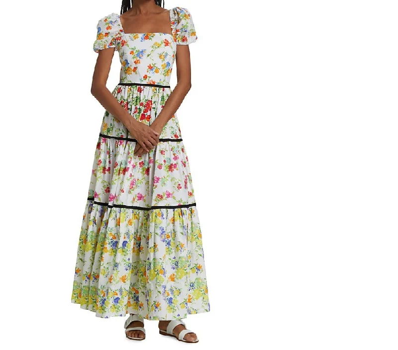 Artistic Temperament CAROLINE CONSTAS Women's Hart Blanc Floral Mix Cotton Maxi Dress