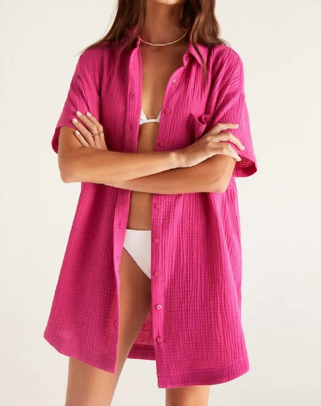 Urban Style Cyrus Gauze Dress In Fiesta Fuchsia