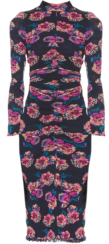 Practical Style Diane von Furstenberg DVF Women's Verina Mesh Reversible Long Sleeve Midi Dress Pansy Wine Floral