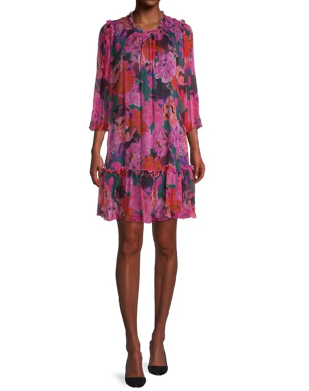 Personalized Outfit Johnny Was Women Floral Pink Visions Pleated Silk Chiffon Mini Dress