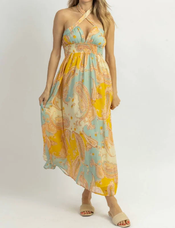 Noble And Elegant Lemonade Breeze Crossover Midi Dress In Yellow
