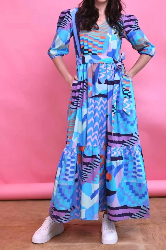 Refreshing Design Molly Dress In Blue Abstract