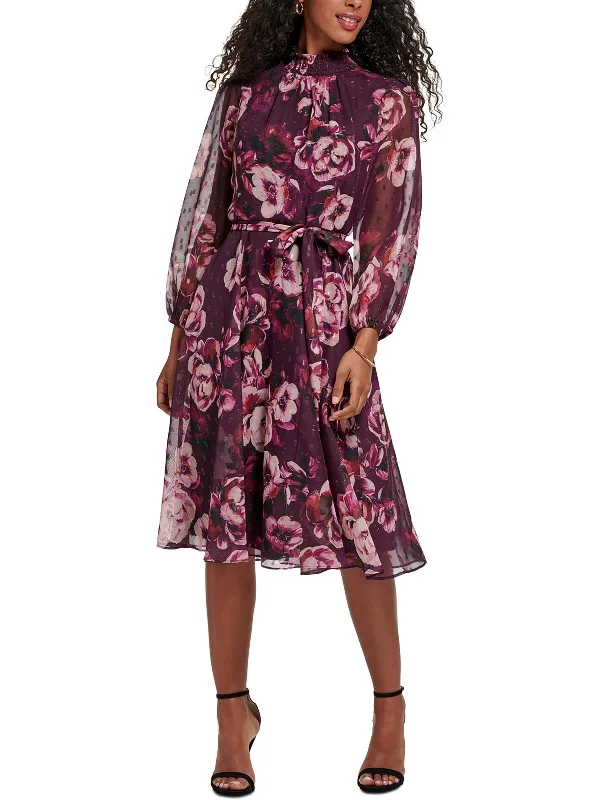 Personalized Wear Petites Womens Chiffon Floral Fit & Flare Dress