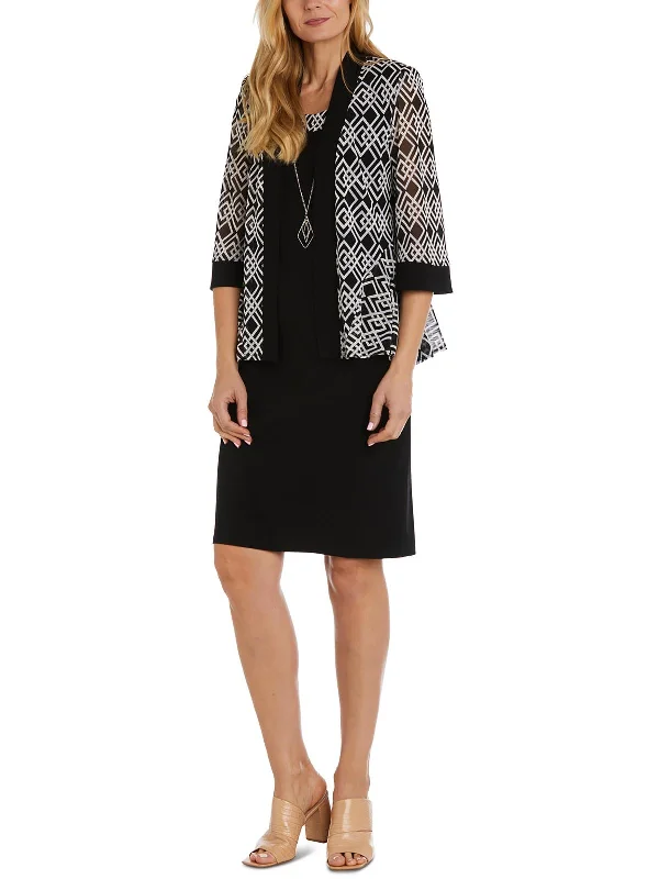Unique Fashion Petites Womens Mesh/Jersey Jacket Two Piece Dress