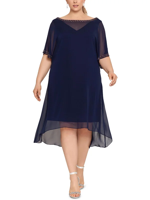 Classic Series Plus Womens Chiffon Embellished Cocktail and Party Dress