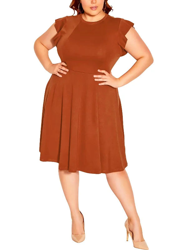Retro Prints Plus Womens Knit Cap Sleeves Fit & Flare Dress
