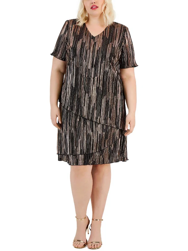 Celebrity Style Plus Womens Metallic Short Sheath Dress