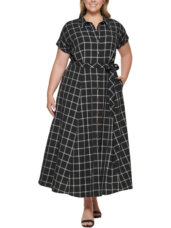 High-end Sense Plus Womens Short Sleeve Midi Shirtdress