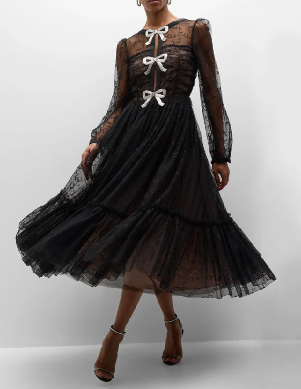 Must-have For Fashion Saloni Camille Tulle Dress 10764 02/5554- Black/Bugle Bows