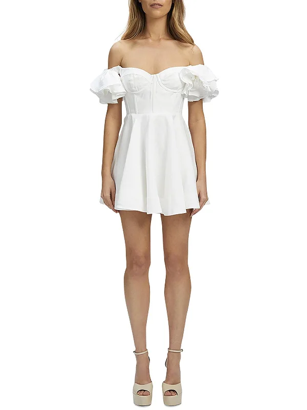 Fashion Wear Sigma Womens Linen Off-The-Shoulder Fit & Flare Dress