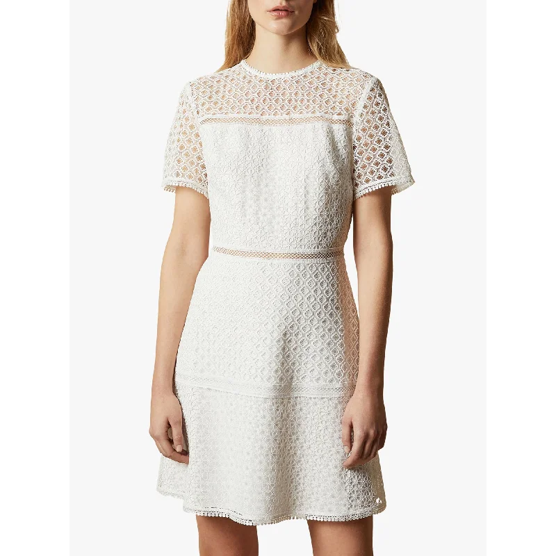 Urban Design Sense Ted Baker Women's Allara Short Sleeve Lace Mini Dress White Cocktail