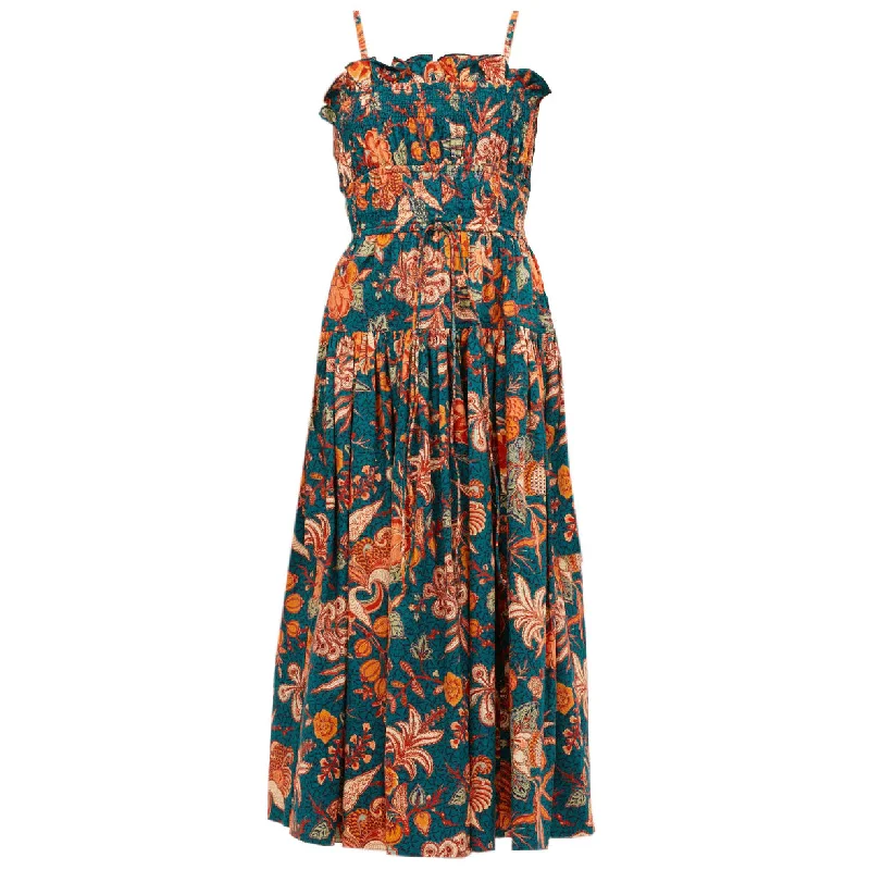 Fashionable Inner Wear Ulla Johnson Women Lisbet Smocked Tiered Bottom Sleeveless Dress Delphinium