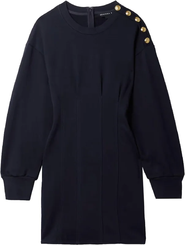 Advanced Design Veronica Beard Women Dakasha Gold Button Cotton Mini Dress Navy