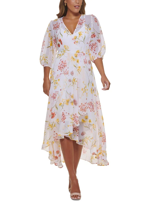 Printed Patterns Womens Boho Floral Midi Dress