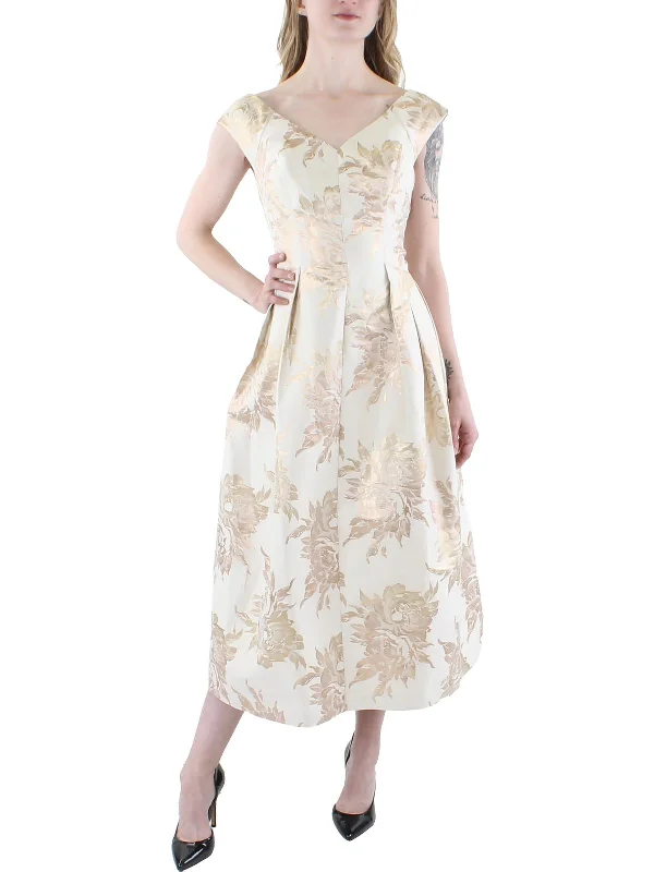Luxury Fashion Womens Floral Midi Cocktail and Party Dress