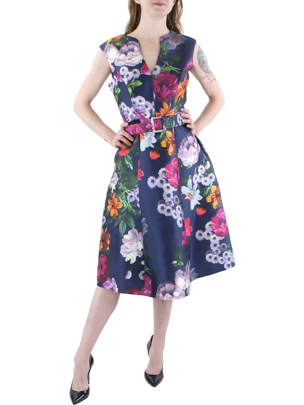 Body Design Womens Floral Pleated Cocktail and Party Dress