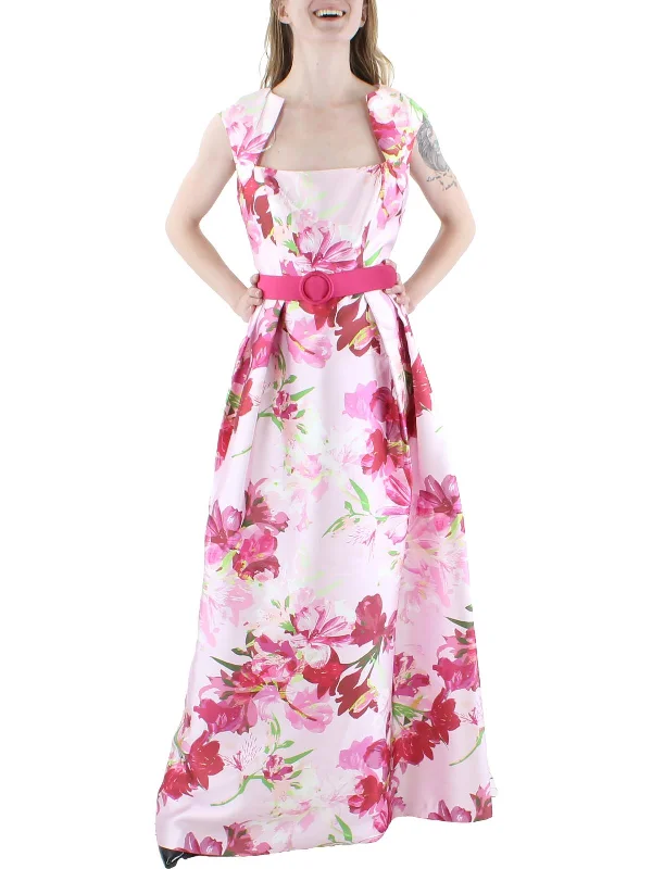 Cool Style Womens Floral Pleated Evening Dress