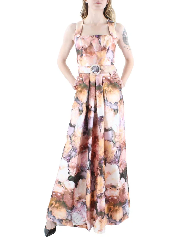 Sports Trend Womens Floral Pleated Evening Dress