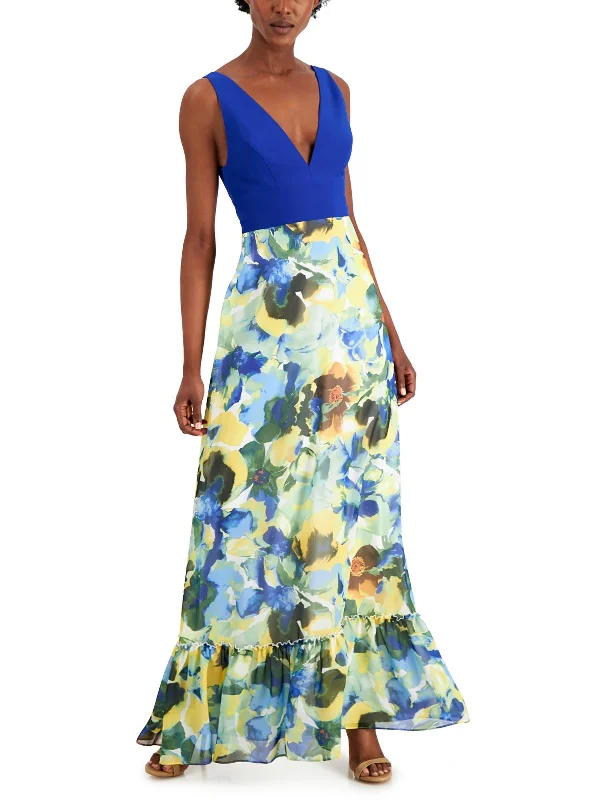 Lace Design Womens Floral Print Long Maxi Dress