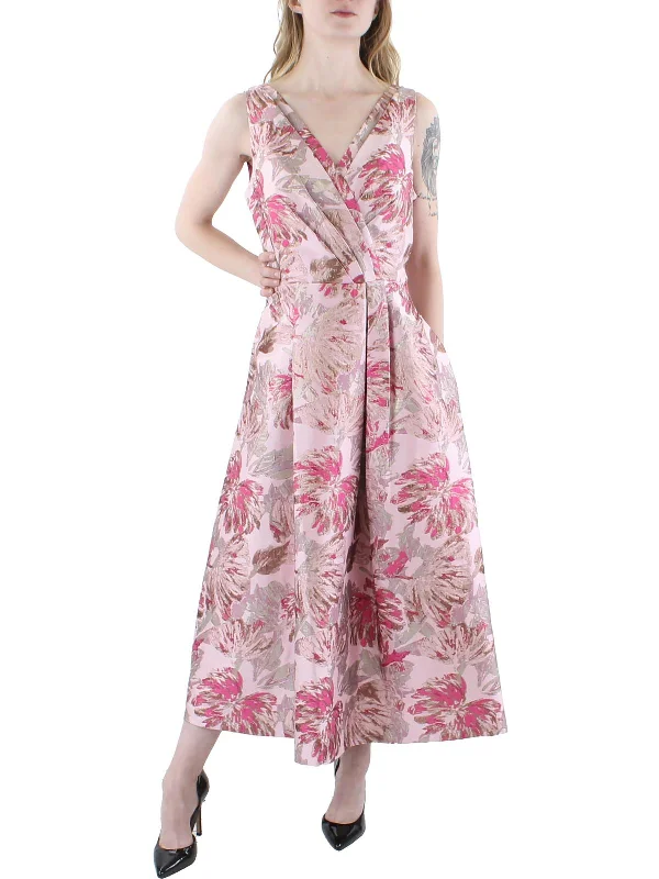 Embroidery Design Womens Jacquard Midi Cocktail and Party Dress