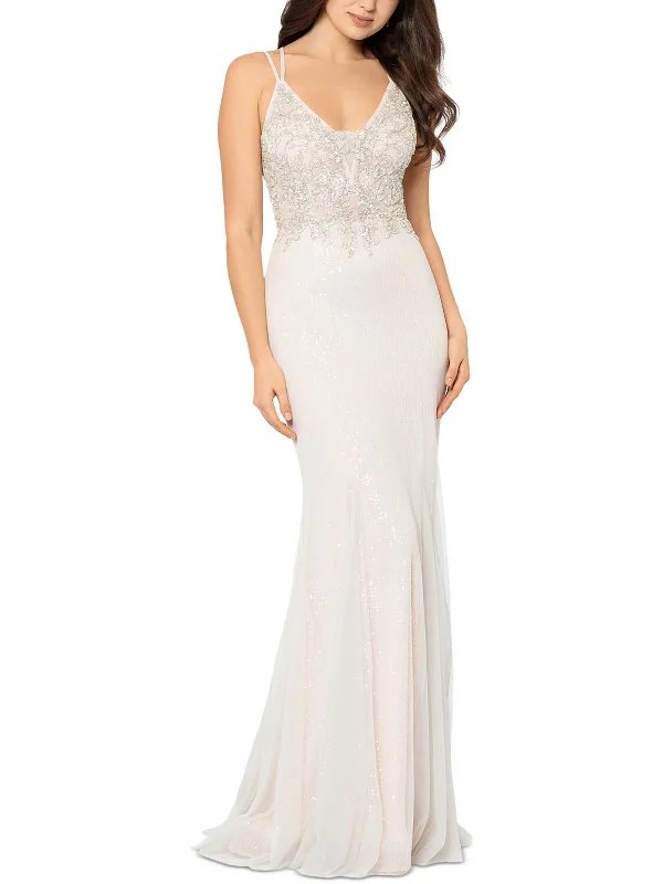 Dressing Tips Womens Mesh Embellished Evening Dress