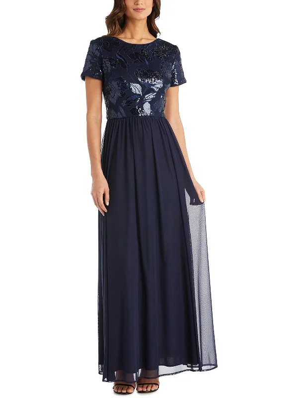Exquisite Tailoring Womens Mesh Embellished Evening Dress