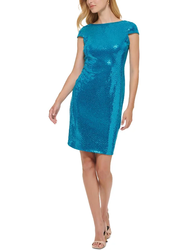 Fashion Expert Womens Metalllic Short Sheath Dress