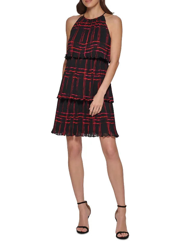 High-end Design Womens Printed Ruffle Midi Dress