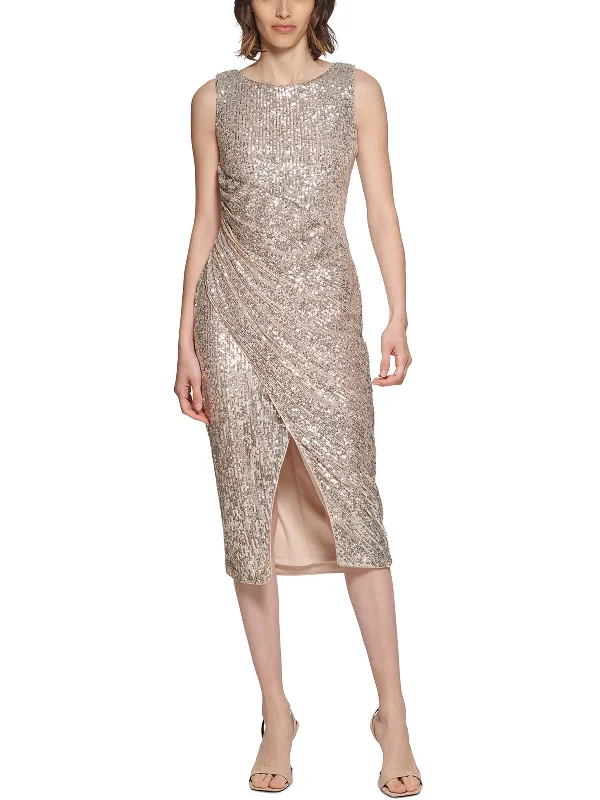Trendy Items Womens Ruched Sequined Midi Dress