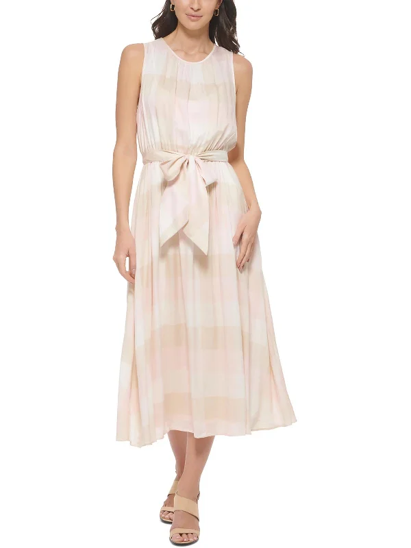 Body Design Womens Woven Check Print Midi Dress