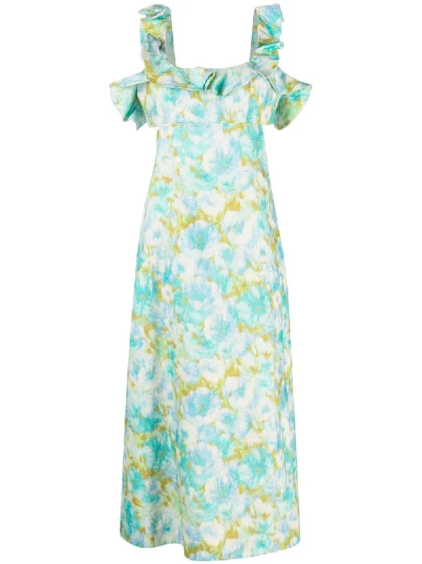 Breathable Design Zimmermann High Tide Frilled Midi Aqua Ikat Floral