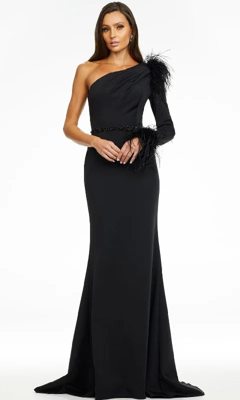 Fashionable And Fashionable Ashley Lauren - 11131 Feather Detail Long Sleeve Gown