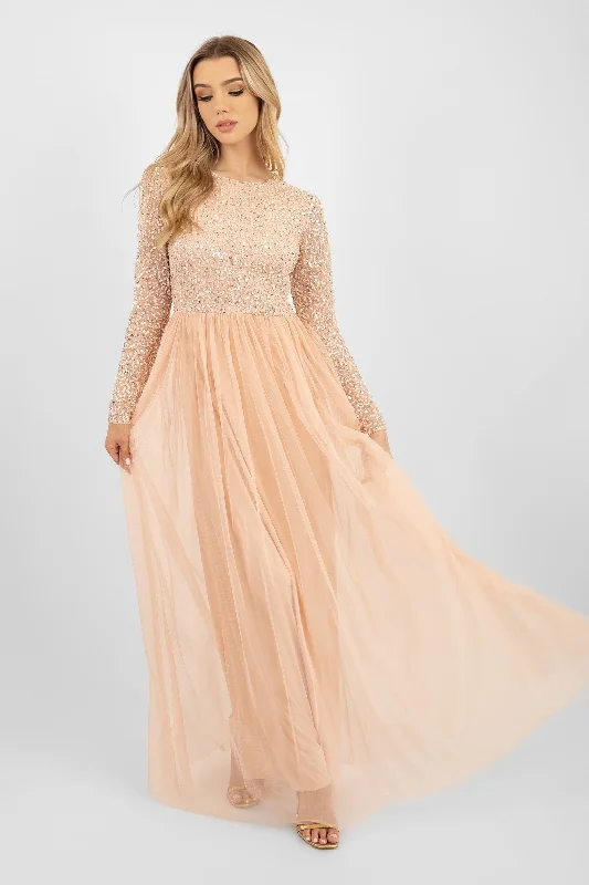 Celebrity Style Belle Blush Pink Long Sleeve Bridesmaid Dress