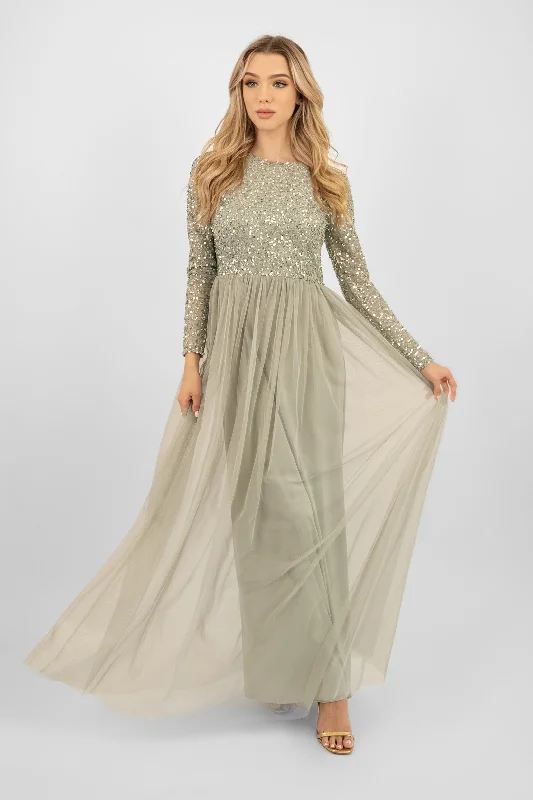 Street Fashion Belle Sage Green Long Sleeve Bridesmaid Dress