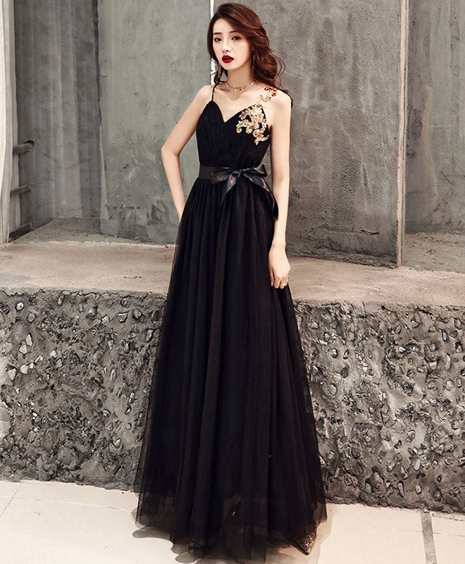 Exquisite Tailoring Black Sweetheart Tulle Long Prom Dress, Black Tulle Evening Dress
