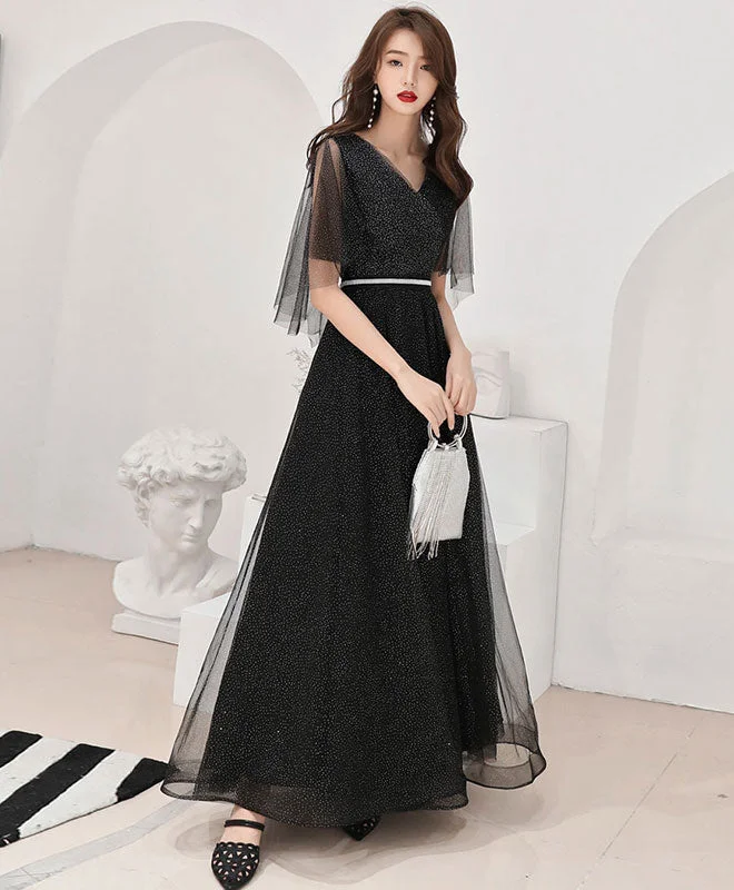 Exquisite Tailoring Black Tulle Long Prom Dress, Black Tulle Evening Dress