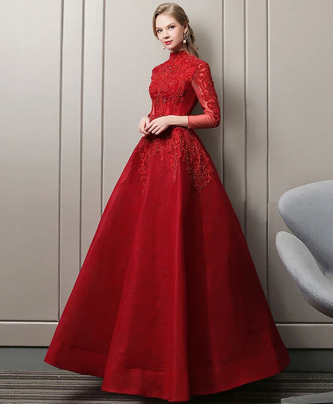 Exquisite Details Burgundy Lace Long Prom Dress, Burgundy Evening Dress