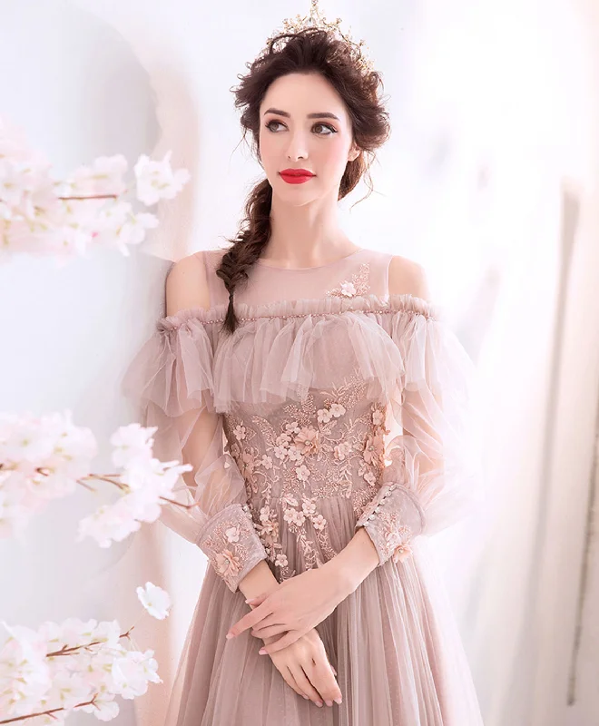 American Style Champagne Tulle Long Prom Dress, Tulle Evening Dress