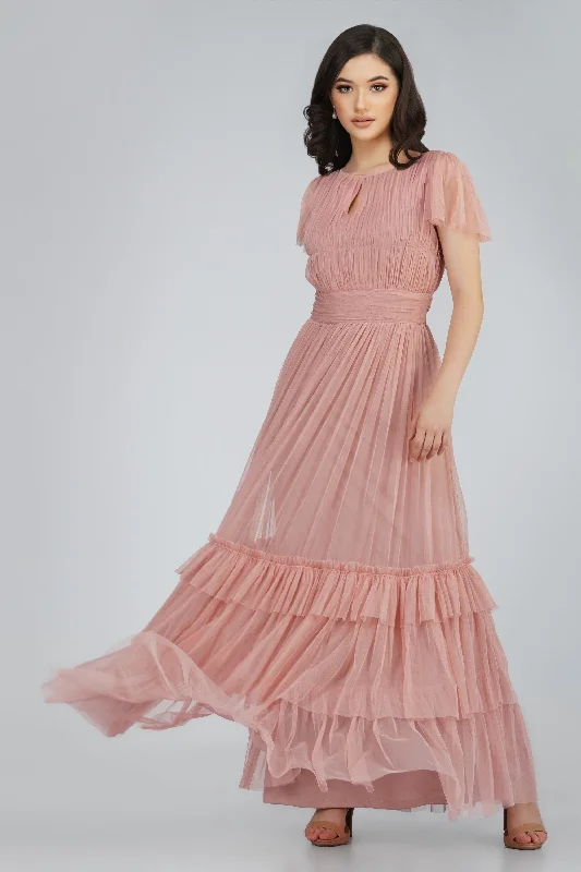 Perfect Tailoring Diva Tulle Maxi Dress in Mink