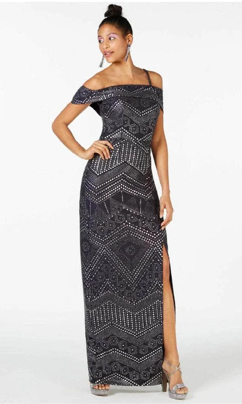 Personal Design Laundry HP01K67G - Metallic Motif Sheath Evening Dress
