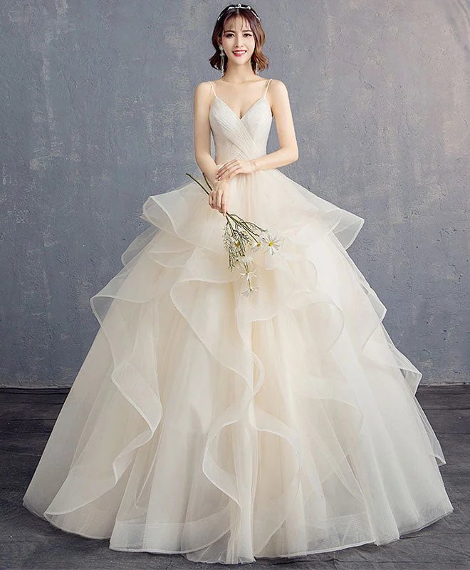 Fashion Wear Light Champagne Tulle Long Prom Dress, Champagne Tulle Evening Dress