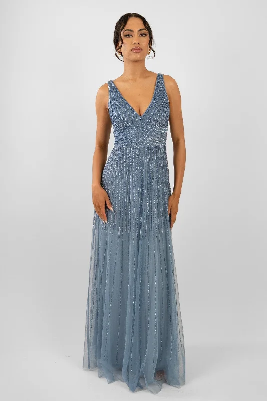 Modernism Lorelai Dusty Blue Embellished Maxi Dress