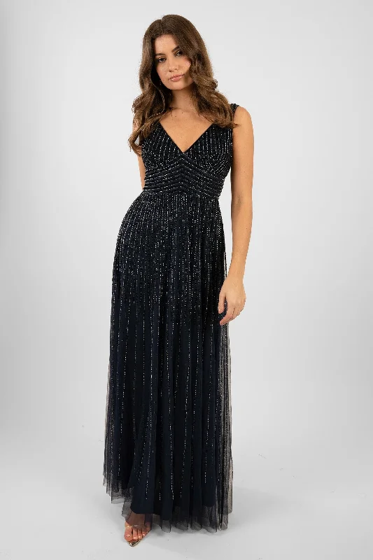 Luxury Classic Lorelai Navy Blue Embellished Maxi Dress