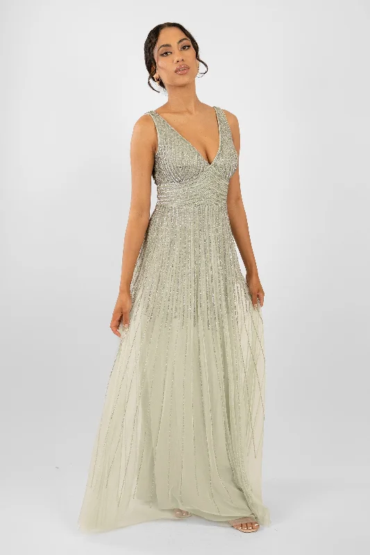 Personal Charm Lorelai Sage Green Embellished Maxi Dress