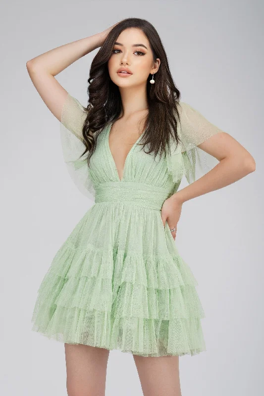 Classic Style Madison Sage Green Tulle Mini Dress