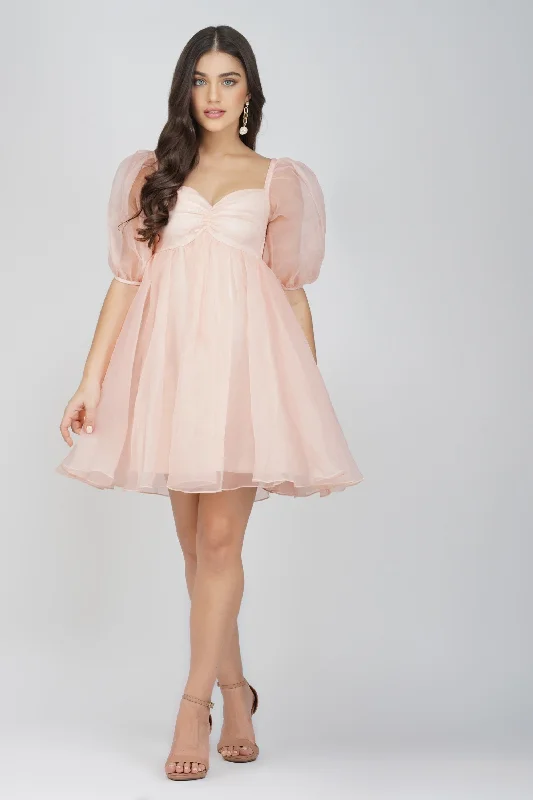 Comfortable Wear Melanie Pink Puff Sleeve Dress