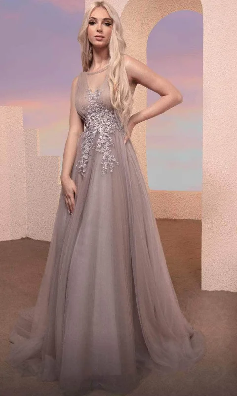 Fashionable Inner Wear MNM Couture M0095 - Floral Applique Tulle Evening Dress