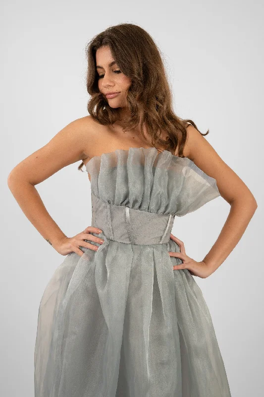 Leisure Sports Noah Organza Midi Dress in Grey