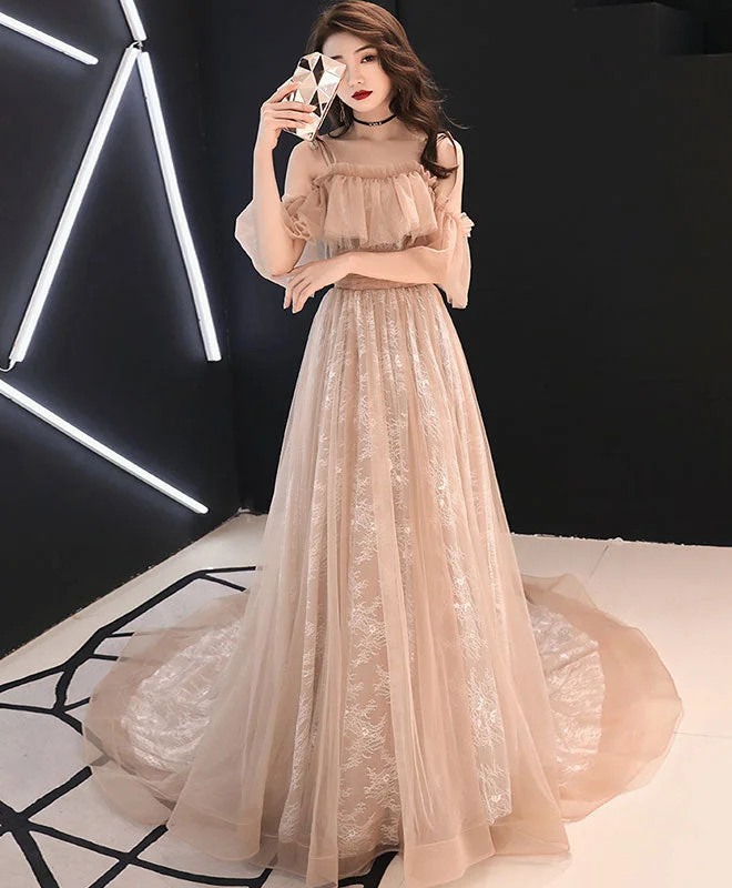 High Street Fashion Pink Tulle Long Prom Dress, Pink Tulle Evening Dress