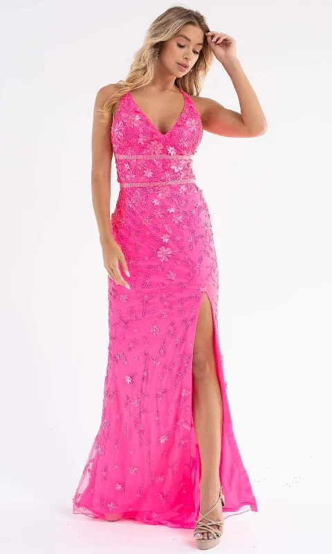 High-quality Design Primavera Couture - 3746 Vibrant Floral Beaded High Front Slit Gown